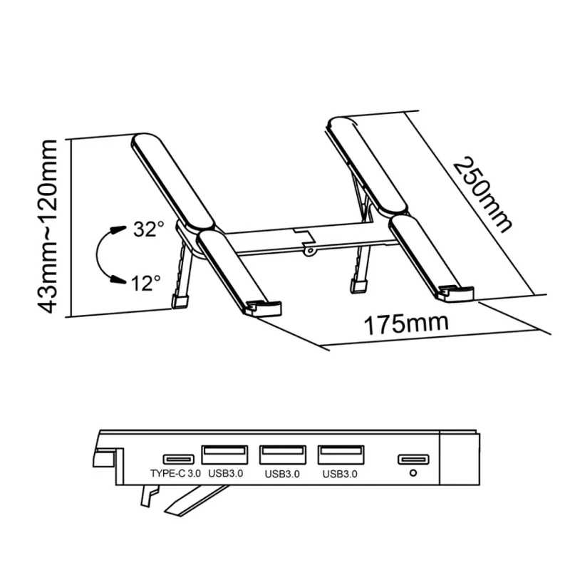 Soporte Intelaid Plegable Para Ipad, Tablets Y Notebook Con Hub Usb 3.0 + 2 Type C-1776697862262