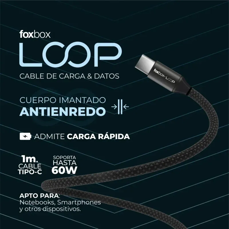 Cable Foxbox Magnetico Loop Type C A Type C 60W Negro-1784742406658